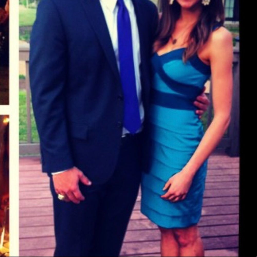 Teal and navy bandage dress